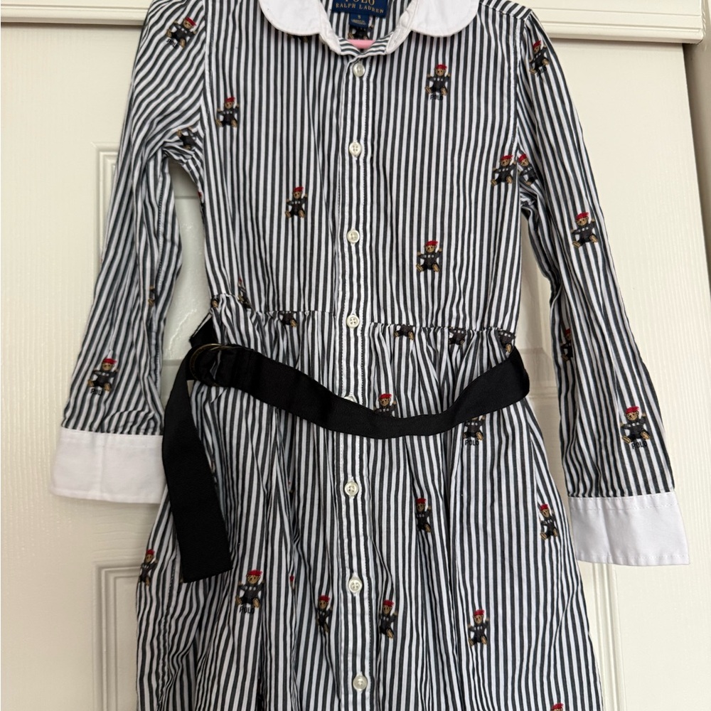 Ralph Lauren Navy Stripe Embroidered Polo Bear Kids Dress